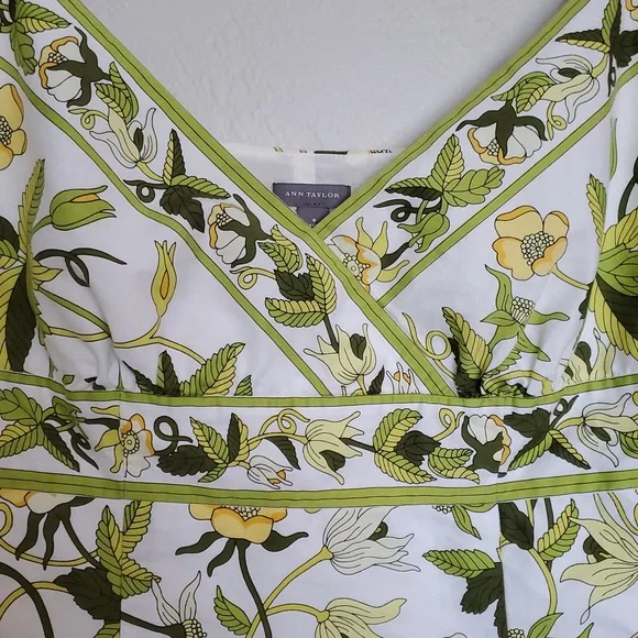 ANN TAYLOR YELLOW FLOWER GREEN LEAVES Dressy Fitted TANK TOP 100% Cotton LINED 6 - Picture 2 of 9
